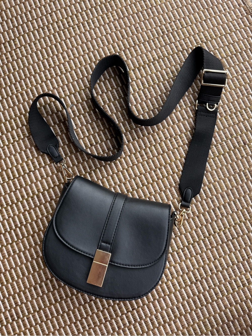 a new day Black Crossbody Saddle Bag with Gold Hardware